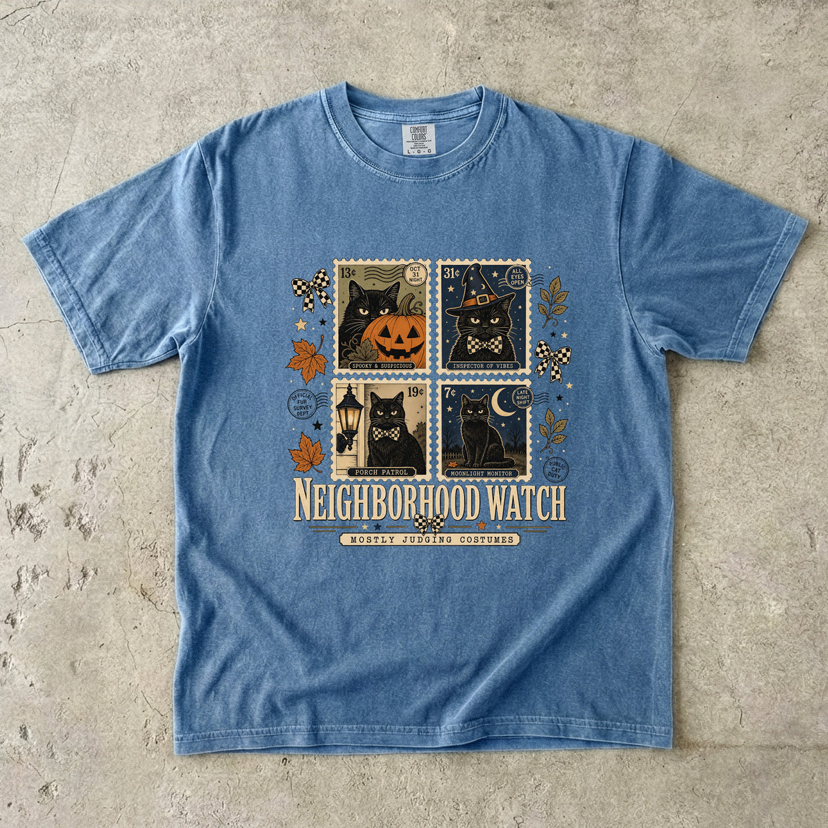 Neighborhood Watch Mostly Judging Costumes Shirt – Vintage Black Cat Stamp Halloween Tee, Comfort Colors