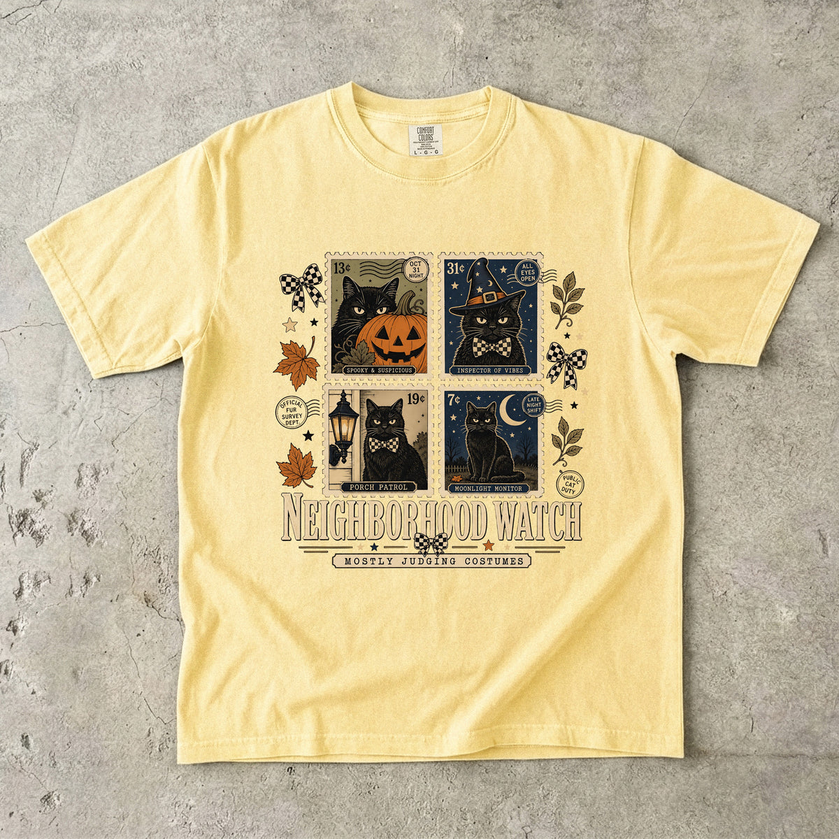 Neighborhood Watch Mostly Judging Costumes Shirt – Vintage Black Cat Stamp Halloween Tee, Comfort Colors