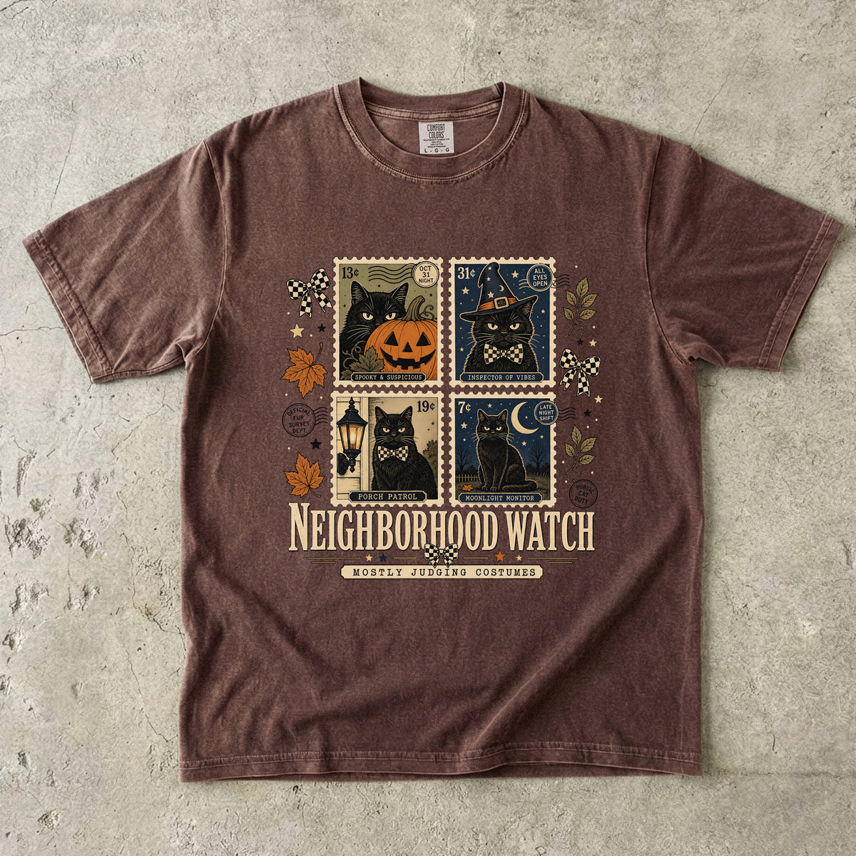 Neighborhood Watch Mostly Judging Costumes Shirt – Vintage Black Cat Stamp Halloween Tee, Comfort Colors