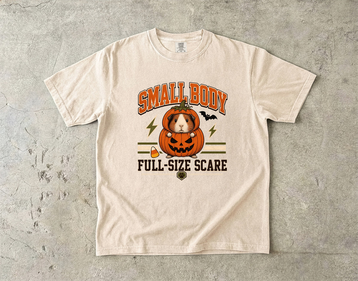 Small Body Full-Size Scare Shirt – Funny Guinea Pig Pumpkin Costume Halloween Tee, Retro Comfort Colors