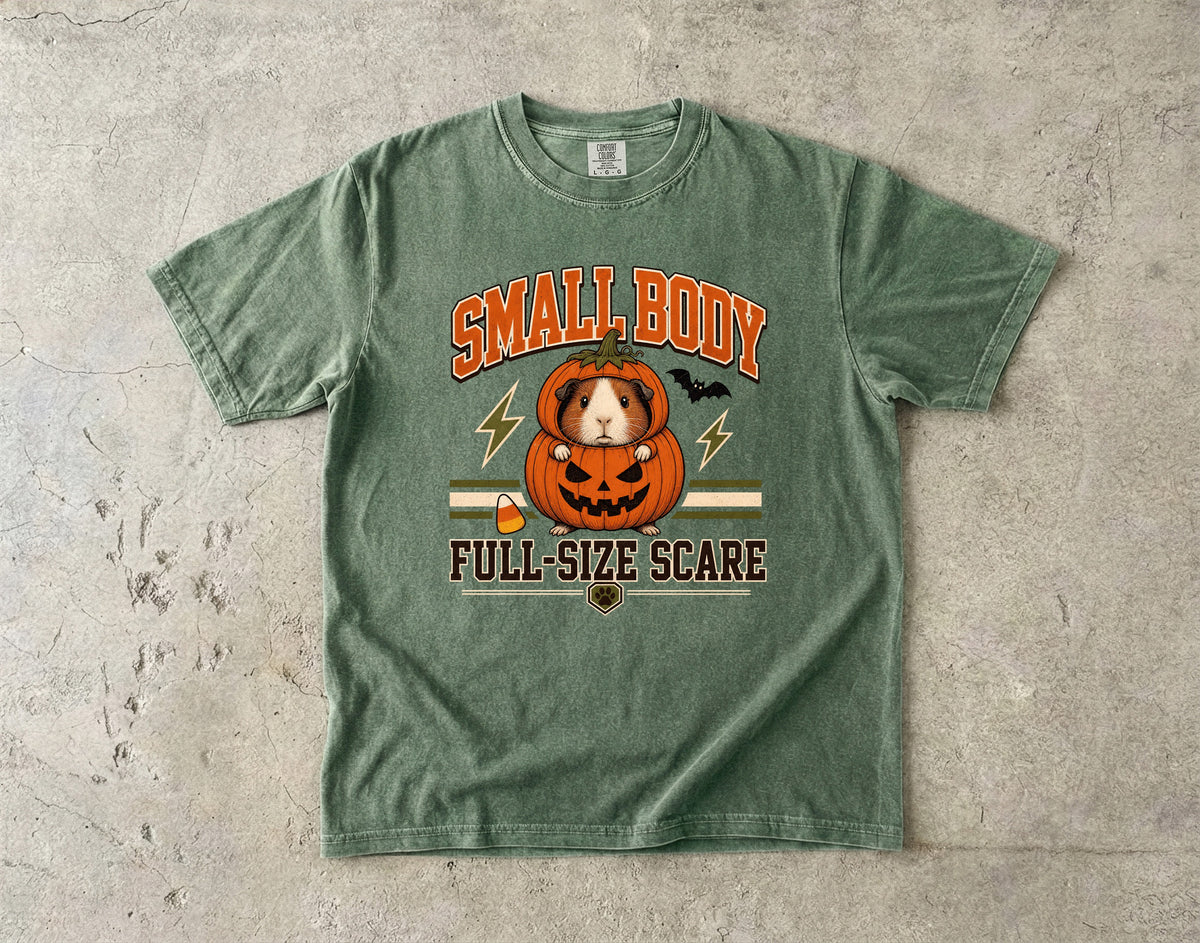 Small Body Full-Size Scare Shirt – Funny Guinea Pig Pumpkin Costume Halloween Tee, Retro Comfort Colors