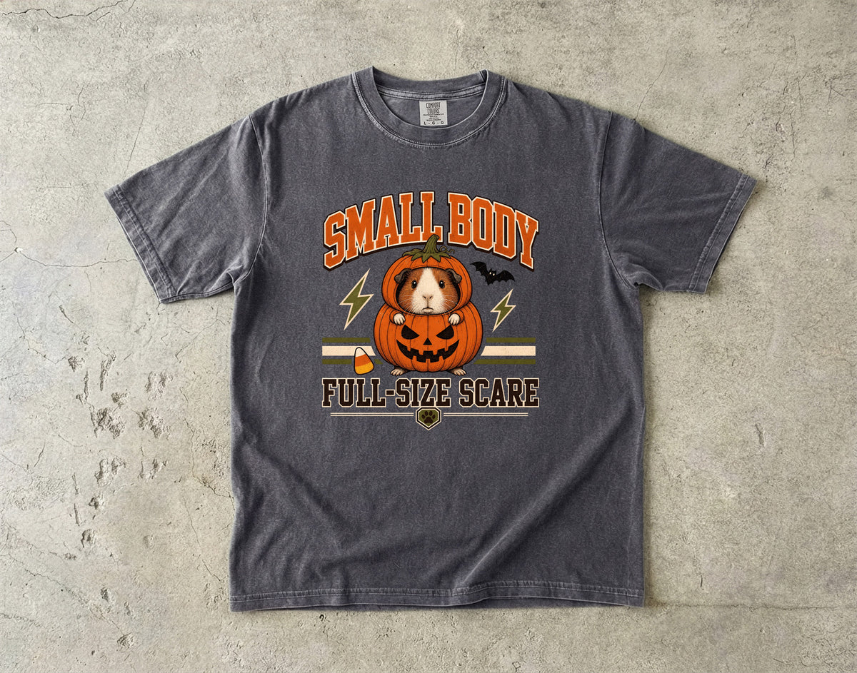 Small Body Full-Size Scare Shirt – Funny Guinea Pig Pumpkin Costume Halloween Tee, Retro Comfort Colors