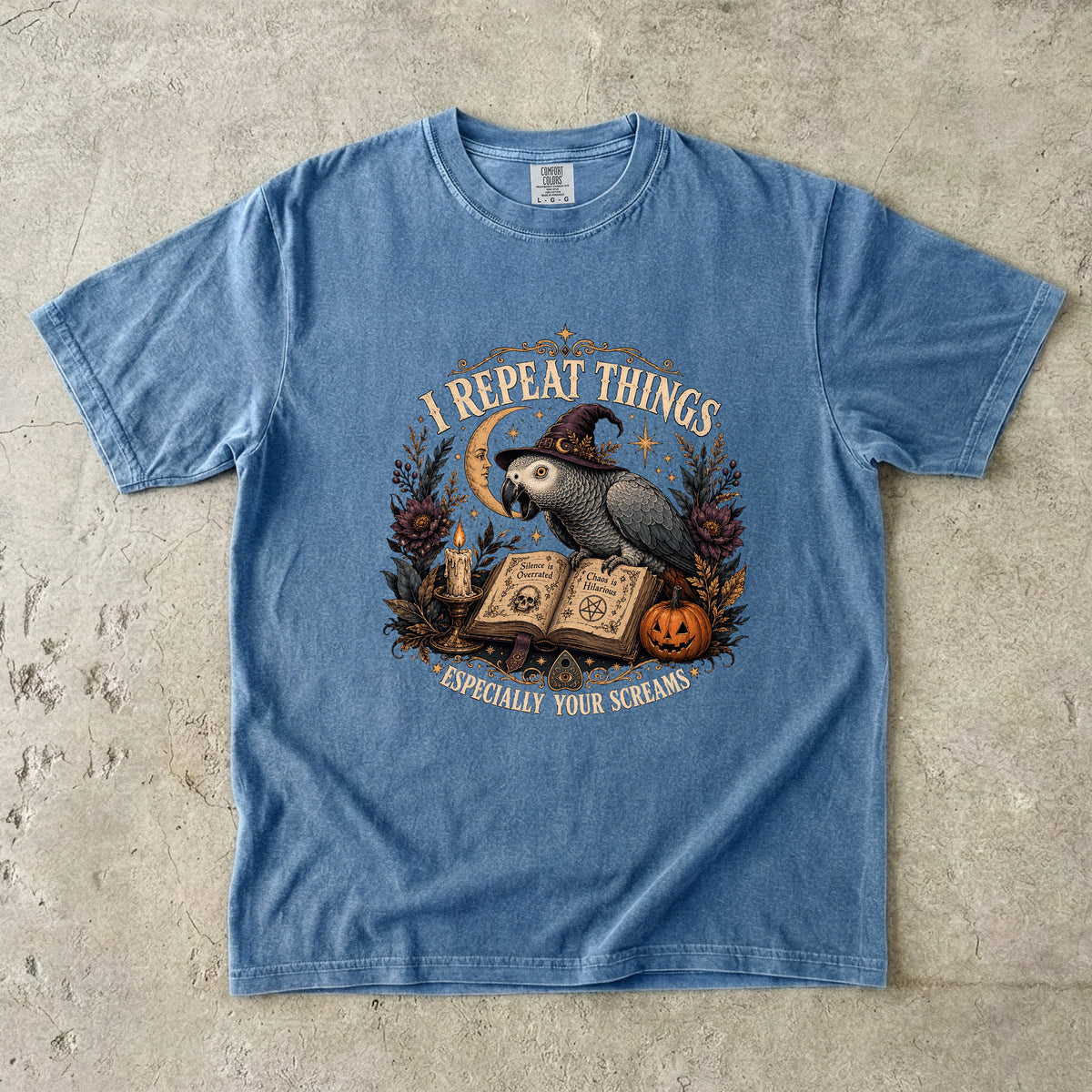 I Repeat Things Especially Your Screams Shirt – Funny African Grey Parrot Witch Halloween Tee, Vintage Comfort Colors