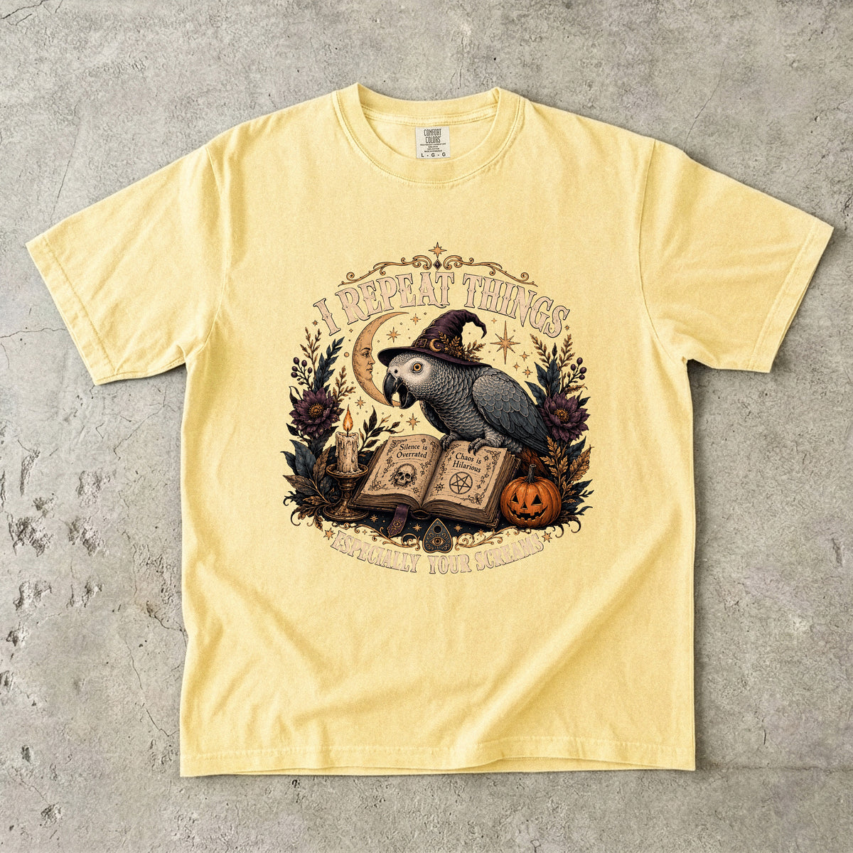 I Repeat Things Especially Your Screams Shirt – Funny African Grey Parrot Witch Halloween Tee, Vintage Comfort Colors