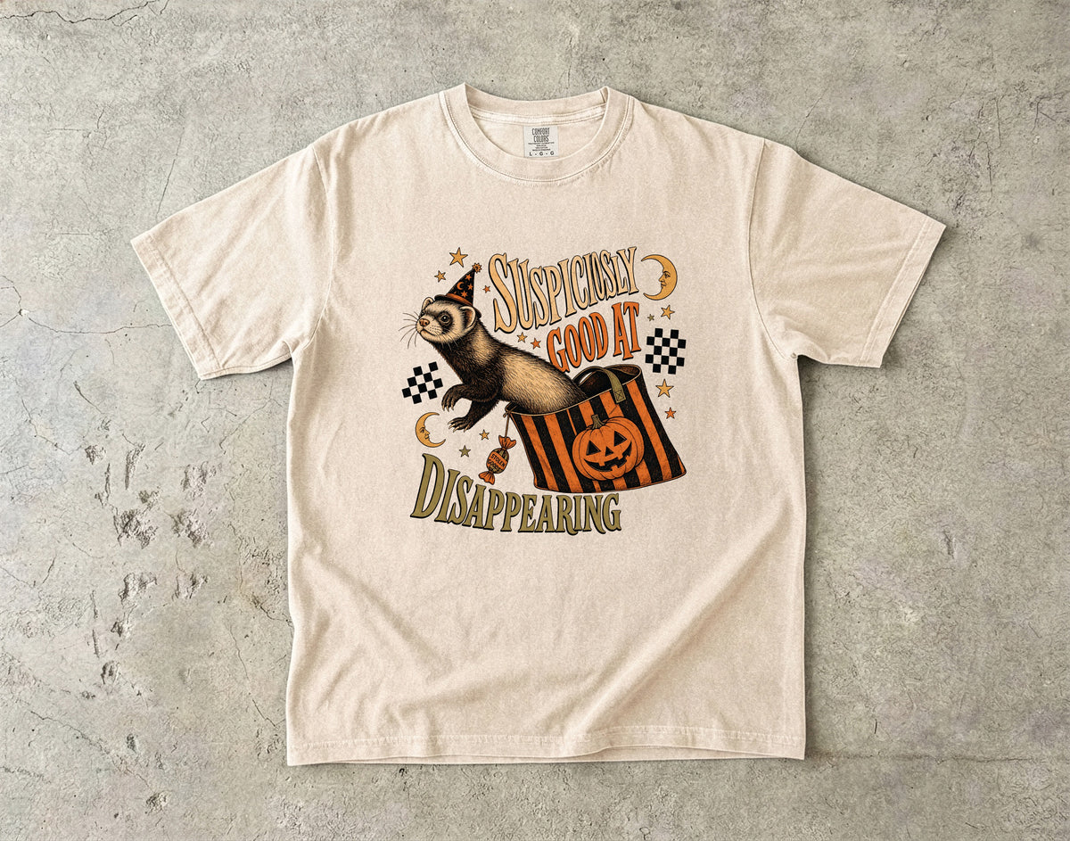 Suspiciously Good at Disappearing T-Shirt — Halloween Ferret Magic Tee
