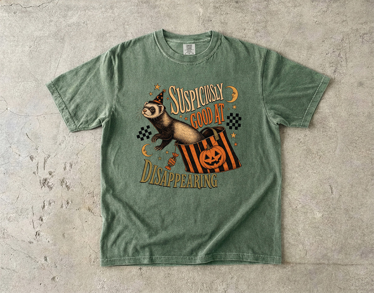 Suspiciously Good at Disappearing T-Shirt — Halloween Ferret Magic Tee