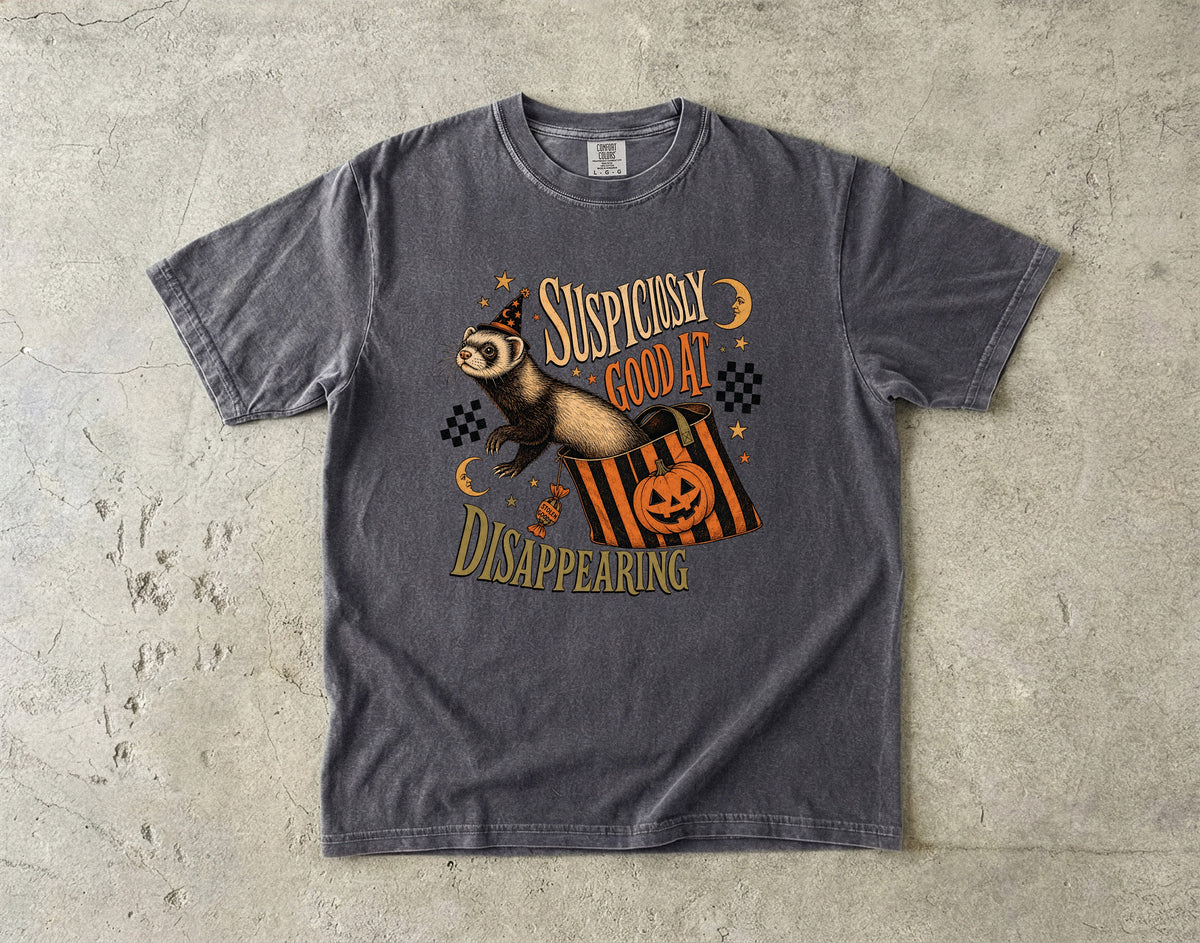 Suspiciously Good at Disappearing T-Shirt — Halloween Ferret Magic Tee
