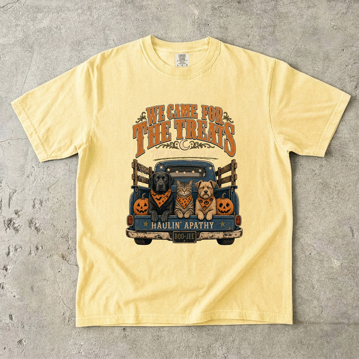 We Came for the Treats The Decor Is a Lot Shirt – Funny Dog and Cat Vintage Truck Halloween Tee, Comfort Colors