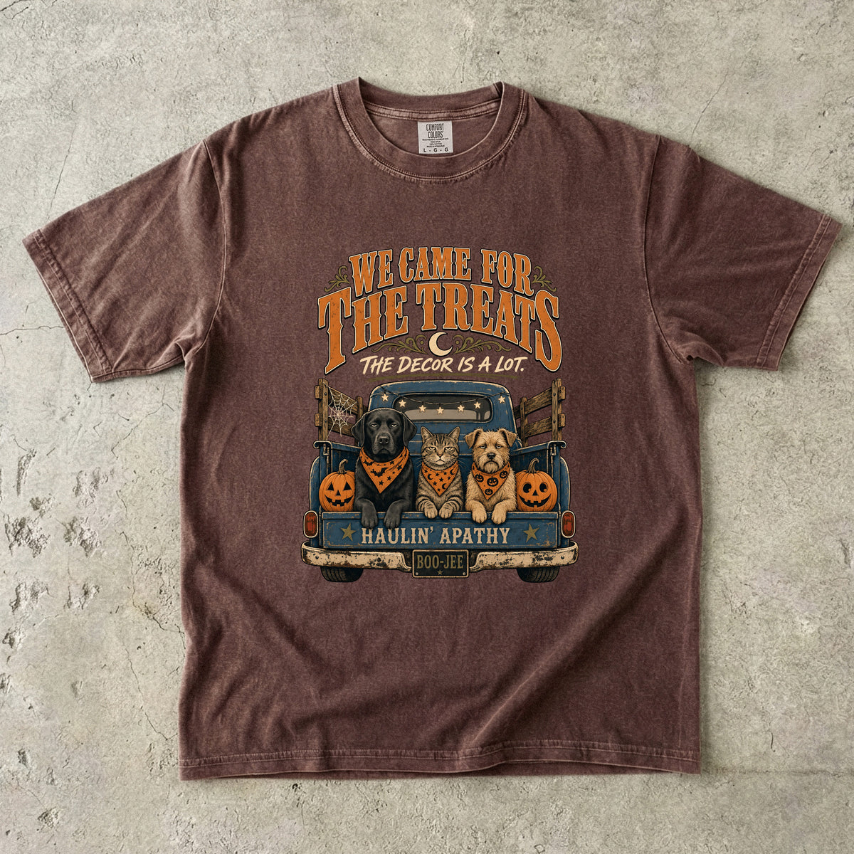 We Came for the Treats The Decor Is a Lot Shirt – Funny Dog and Cat Vintage Truck Halloween Tee, Comfort Colors