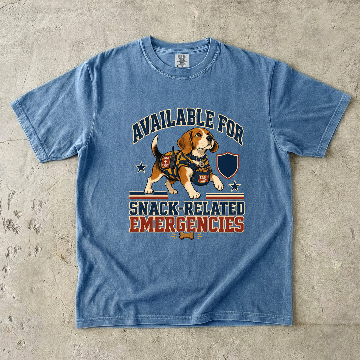 Available For Snack-Related Emergencies Shirt | Funny Beagle Comfort Colors Tee | Search & Rescue Dog Parody Shirt | Funny Dog Lover T-Shirt