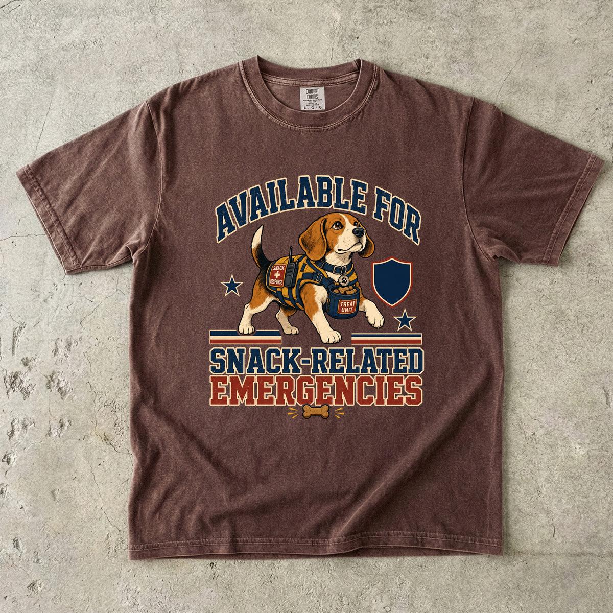 Available For Snack-Related Emergencies Shirt | Funny Beagle Comfort Colors Tee | Search & Rescue Dog Parody Shirt | Funny Dog Lover T-Shirt