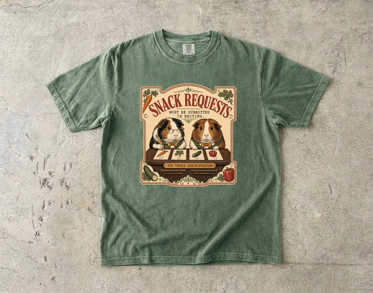 Snack Requests Must Be Submitted In Writing Shirt | Funny Guinea Pig Comfort Colors Tee | The Veggie Administration Shirt | Vintage Guinea Pig T-Shirt
