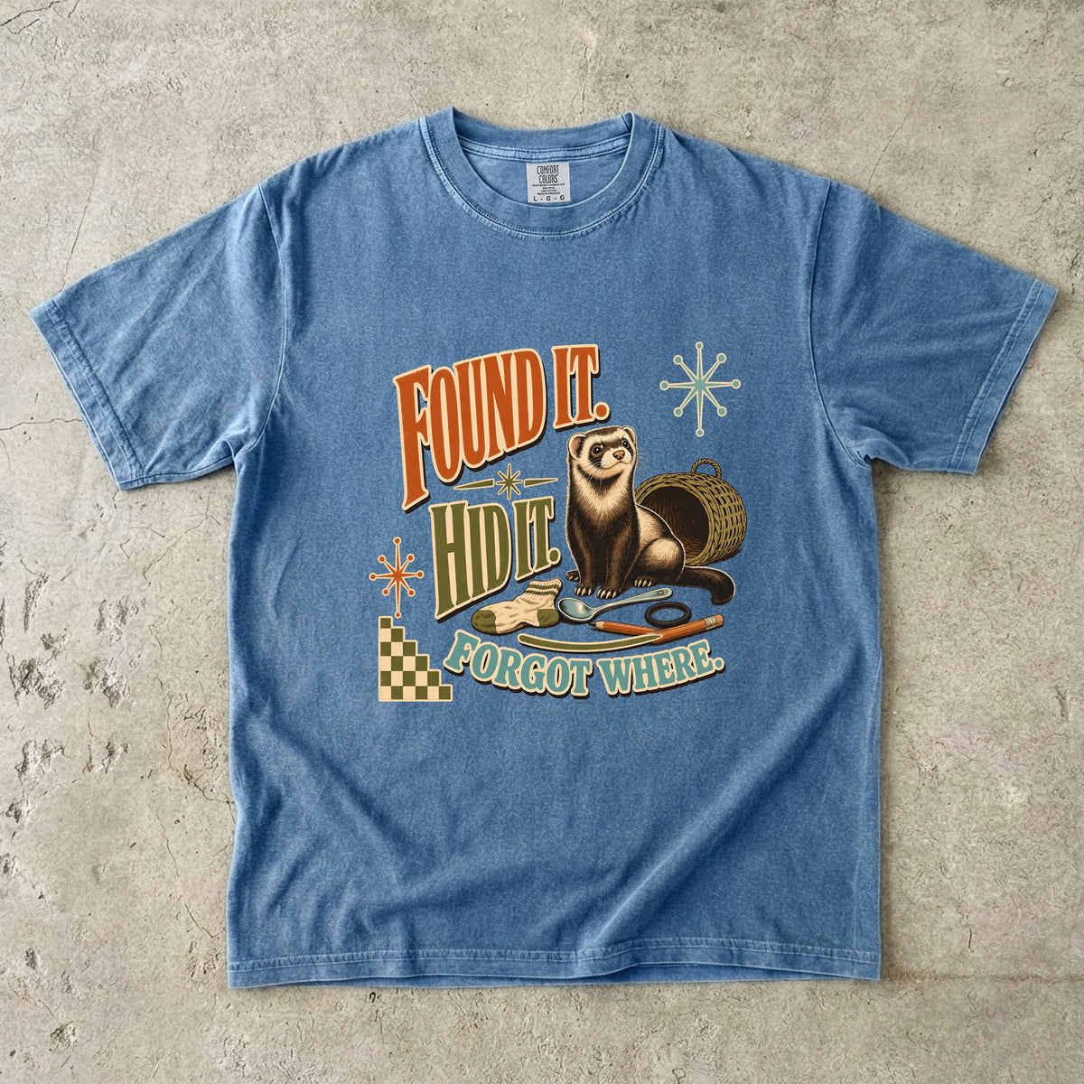 Found It Hid It Forgot Where Shirt | Funny Ferret Comfort Colors Tee | Retro Mid-Century Ferret Shirt | Funny Ferret Owner T-Shirt