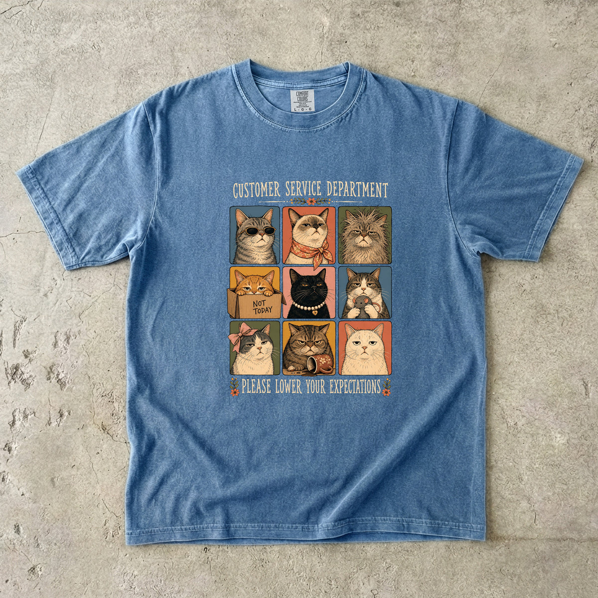 Customer Service Department Please Lower Your Expectations Shirt | Funny Grumpy Cats Comfort Colors Tee | Sarcastic Cat Lover Gift | Funny Work Cat T-Shirt