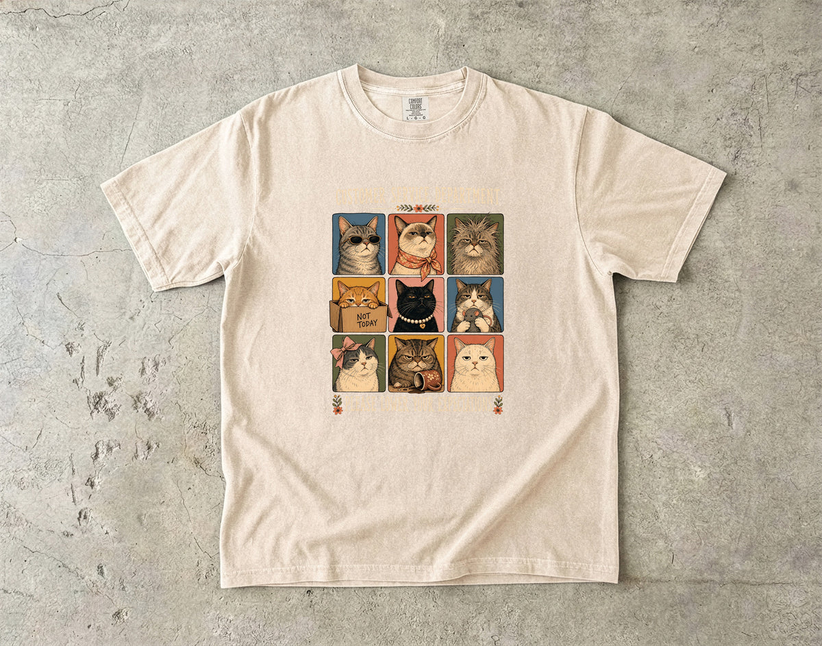 Customer Service Department Please Lower Your Expectations Shirt | Funny Grumpy Cats Comfort Colors Tee | Sarcastic Cat Lover Gift | Funny Work Cat T-Shirt