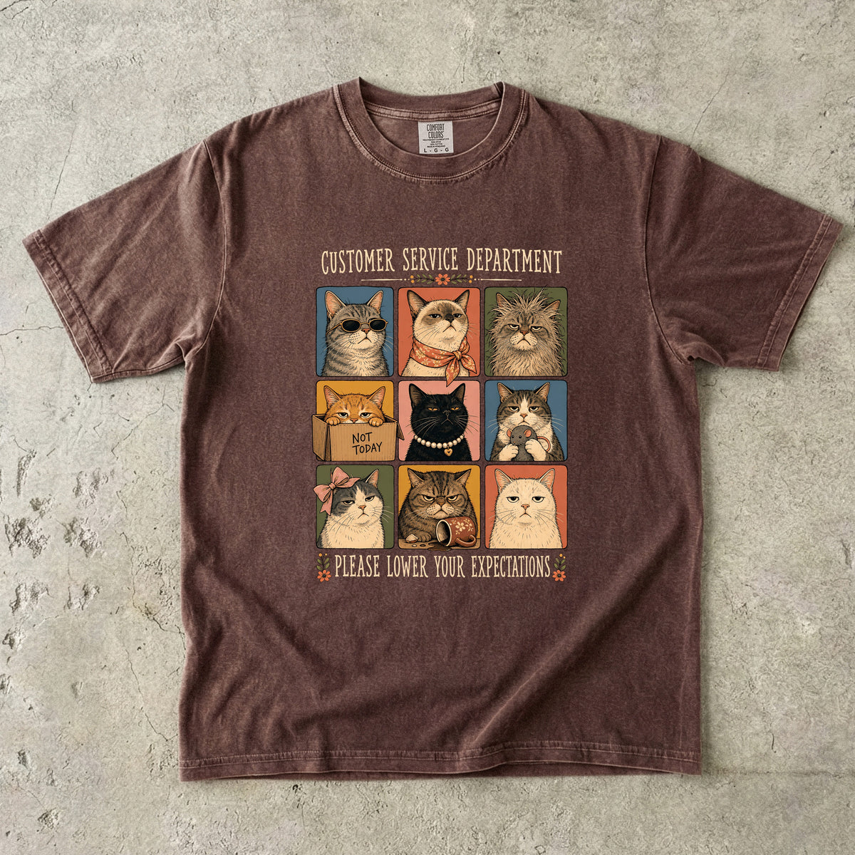Customer Service Department Please Lower Your Expectations Shirt | Funny Grumpy Cats Comfort Colors Tee | Sarcastic Cat Lover Gift | Funny Work Cat T-Shirt