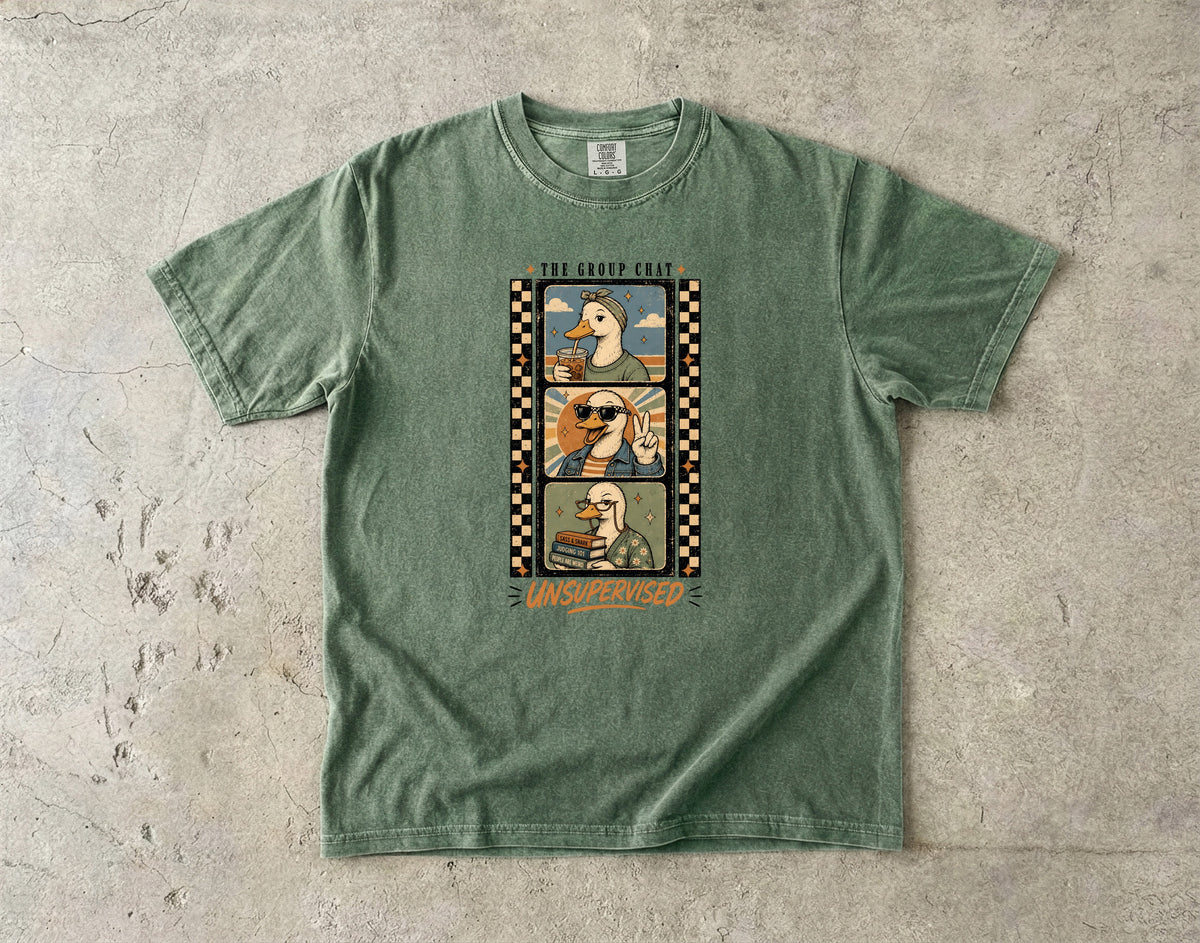 The Group Chat Unsupervised Shirt, Funny Duck Tee, Best Friend Gift, Silly Goose Bestie Shirt, Retro Comfort Colors