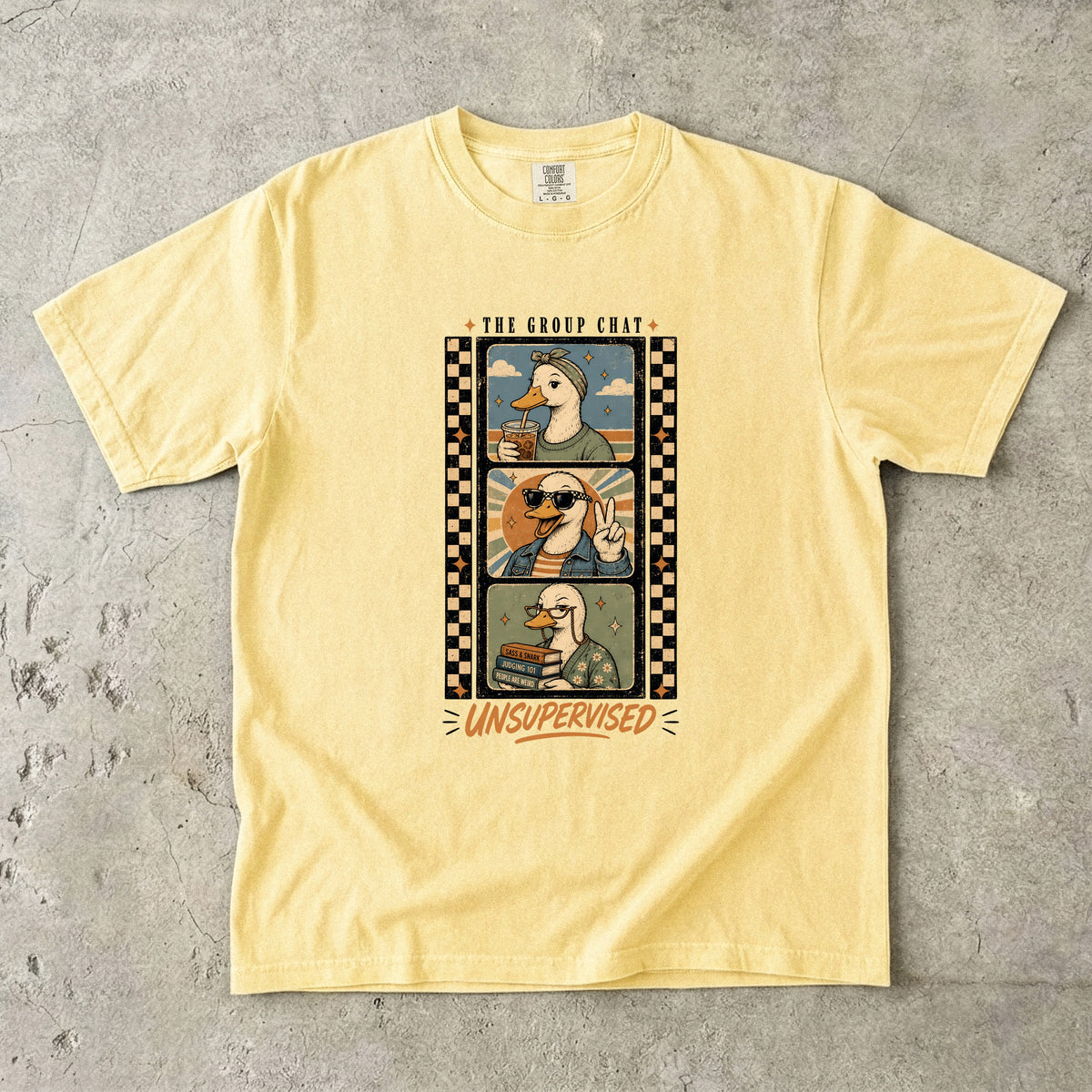 The Group Chat Unsupervised Shirt, Funny Duck Tee, Best Friend Gift, Silly Goose Bestie Shirt, Retro Comfort Colors