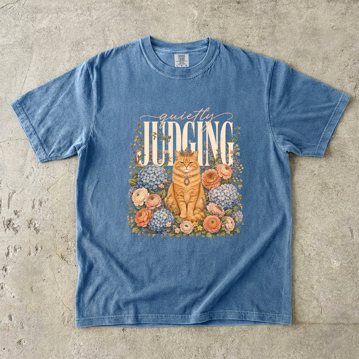 Quietly Judging Cat Shirt, Funny Orange Cat Tee, Floral Cat Mom Gift, Cottagecore Cat Lover T-Shirt, Comfort Colors