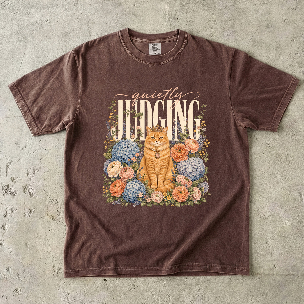 Quietly Judging Cat Shirt, Funny Orange Cat Tee, Floral Cat Mom Gift, Cottagecore Cat Lover T-Shirt, Comfort Colors