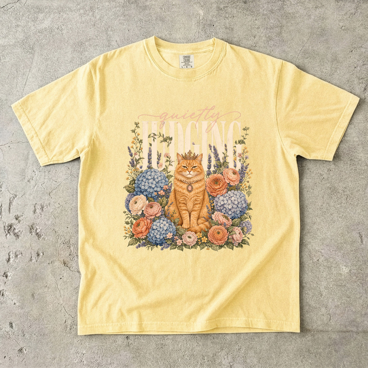 Quietly Judging Cat Shirt, Funny Orange Cat Tee, Floral Cat Mom Gift, Cottagecore Cat Lover T-Shirt, Comfort Colors