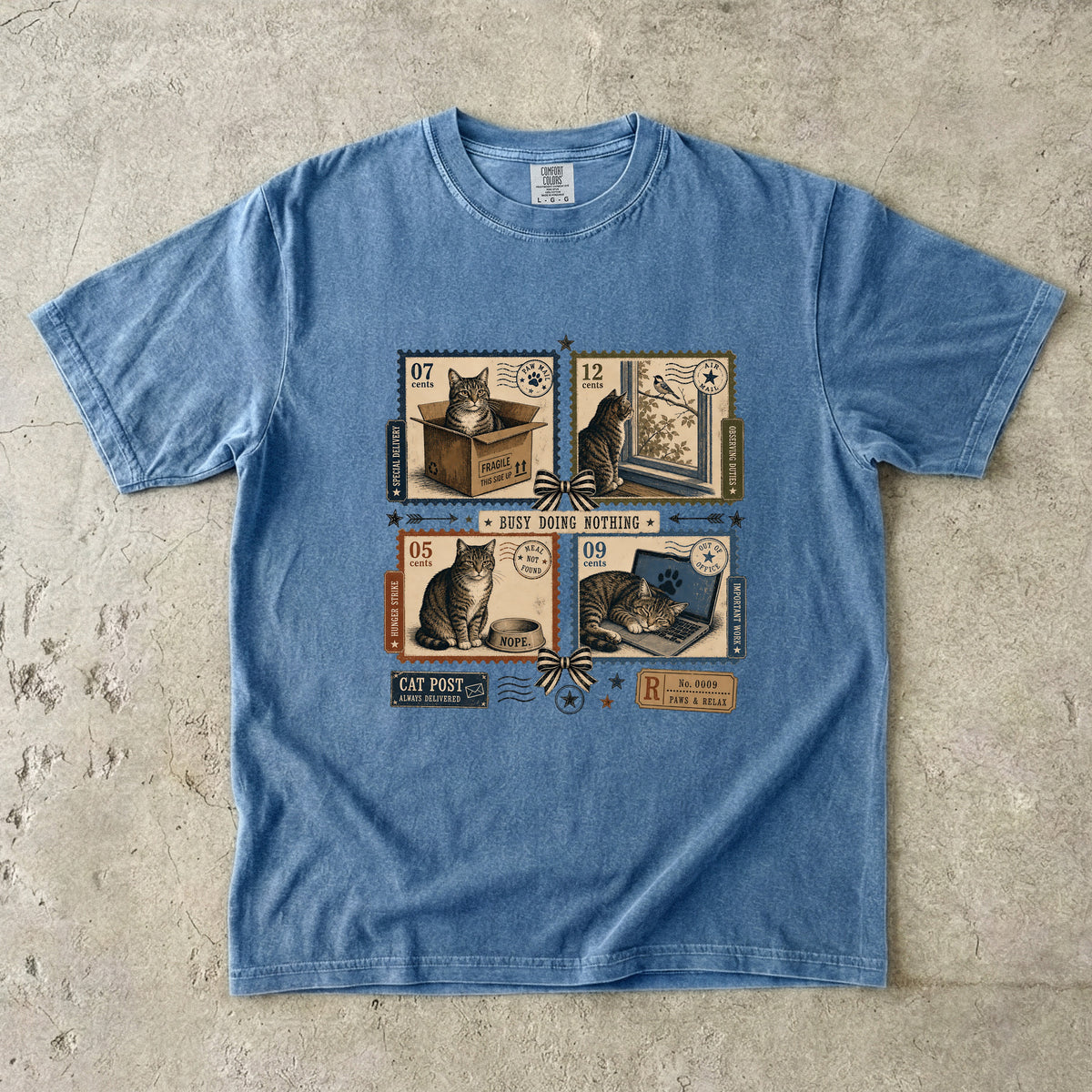 Busy Doing Nothing Cat Shirt, Funny Lazy Cat Tee, Vintage Cat Stamp Shirt, Cat Mom Gift, Retro Cat Lover T-Shirt, Comfort Colors
