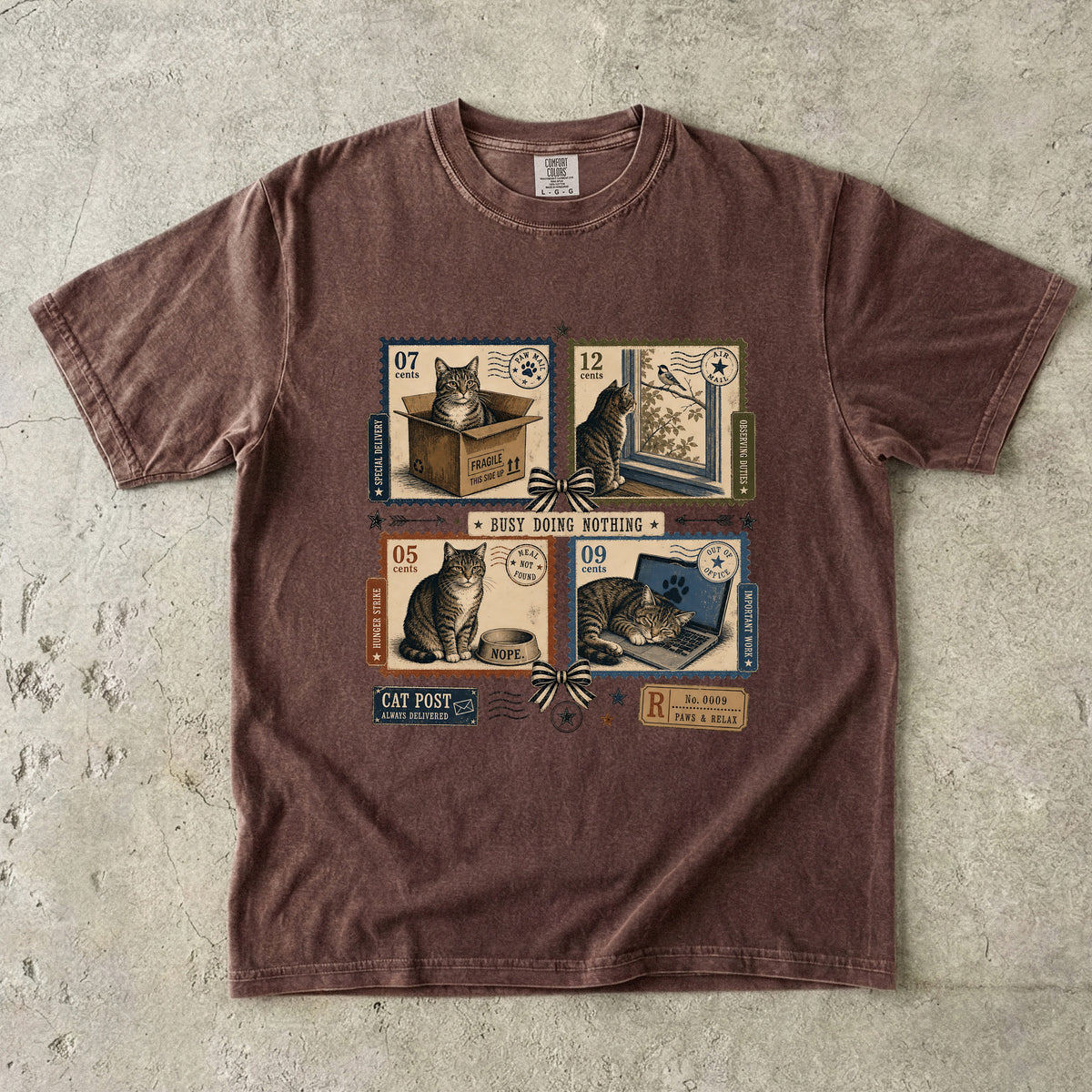 Busy Doing Nothing Cat Shirt, Funny Lazy Cat Tee, Vintage Cat Stamp Shirt, Cat Mom Gift, Retro Cat Lover T-Shirt, Comfort Colors