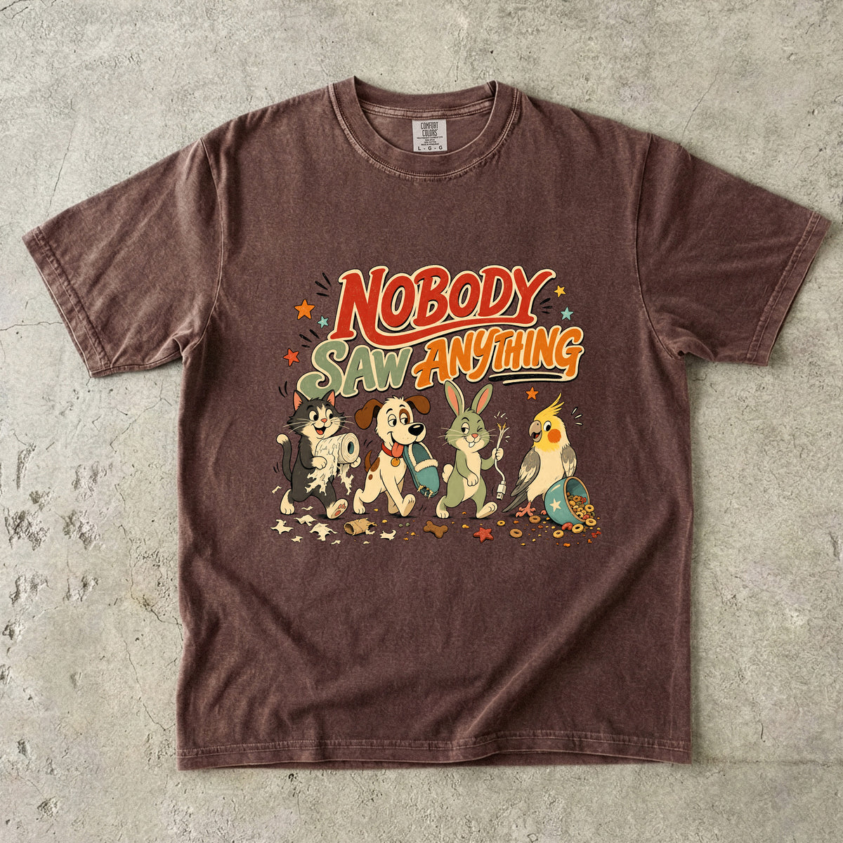 Nobody Saw Anything Shirt, Funny Pet Tee, Cat Dog Bunny Bird Lover Gift, Pet Mom Shirt, Retro Cartoon Animal T-Shirt, Comfort Colors