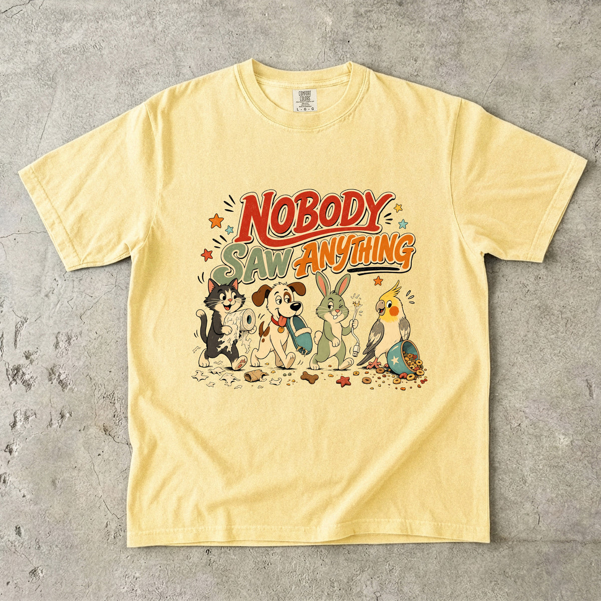 Nobody Saw Anything Shirt, Funny Pet Tee, Cat Dog Bunny Bird Lover Gift, Pet Mom Shirt, Retro Cartoon Animal T-Shirt, Comfort Colors