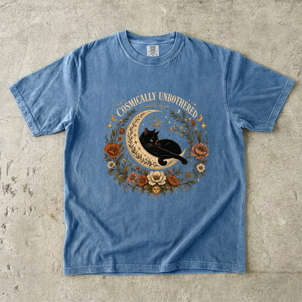 Cosmically Unbothered Shirt, Black Cat Moon Tee, Celestial Cat Shirt, Witchy Cat Mom Gift, Boho Floral Cat Lover T-Shirt, Comfort Colors