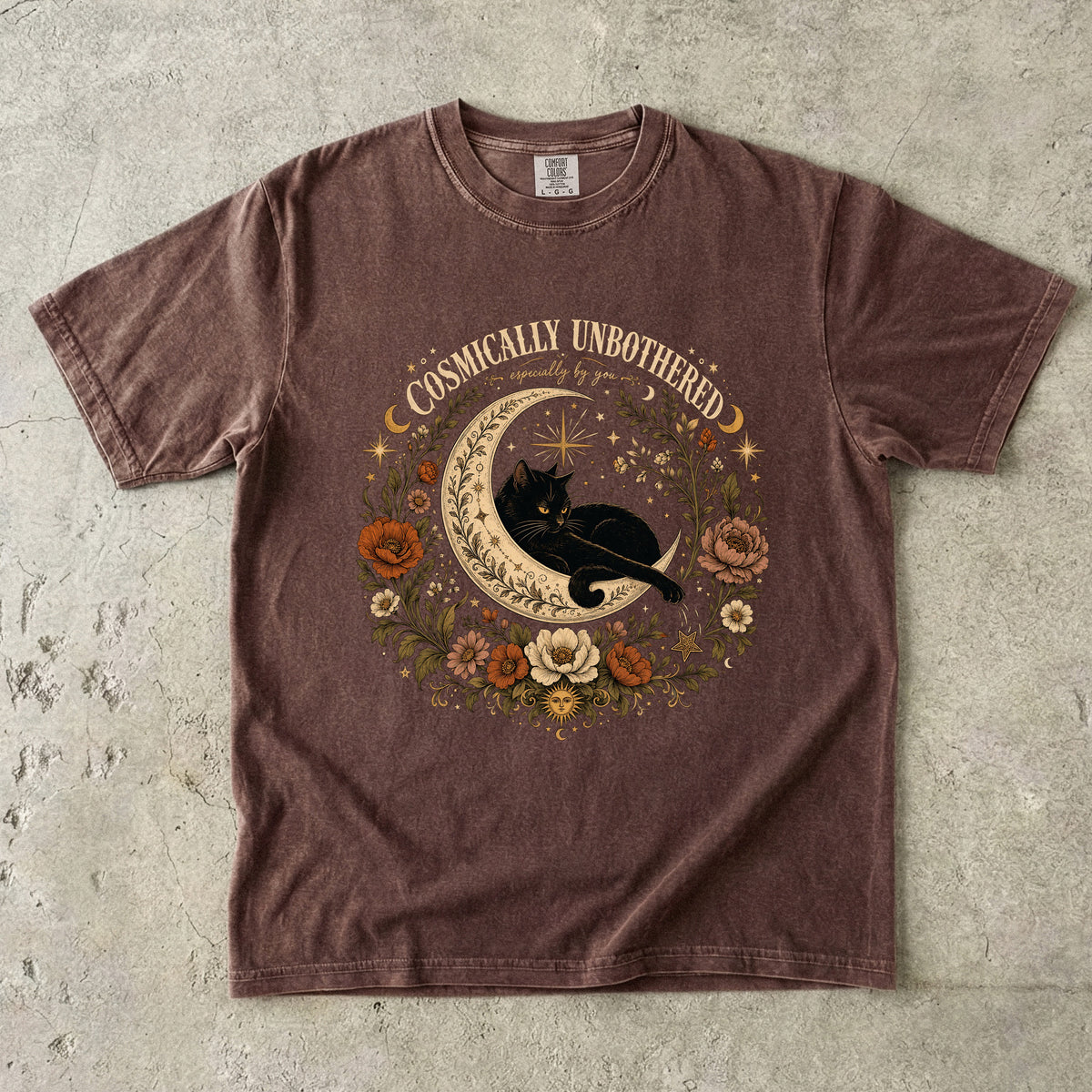 Cosmically Unbothered Shirt, Black Cat Moon Tee, Celestial Cat Shirt, Witchy Cat Mom Gift, Boho Floral Cat Lover T-Shirt, Comfort Colors