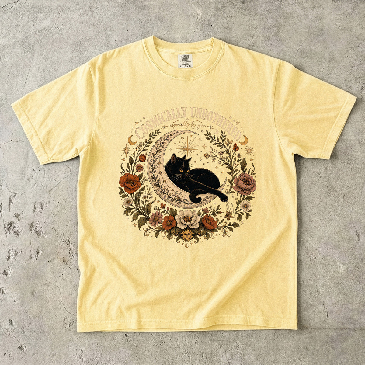 Cosmically Unbothered Shirt, Black Cat Moon Tee, Celestial Cat Shirt, Witchy Cat Mom Gift, Boho Floral Cat Lover T-Shirt, Comfort Colors