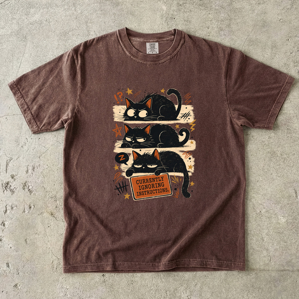 Currently Ignoring Instructions Shirt, Funny Black Cat Tee, Grumpy Cat Mom Gift, Sarcastic Cat Lover T-Shirt, Comfort Colors