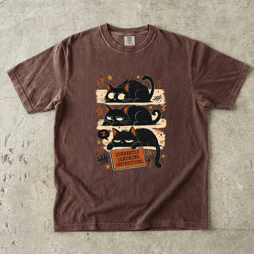 Currently Ignoring Instructions Shirt, Funny Black Cat Tee, Grumpy Cat Mom Gift, Sarcastic Cat Lover T-Shirt, Comfort Colors