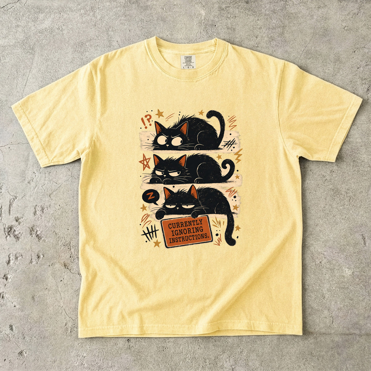 Currently Ignoring Instructions Shirt, Funny Black Cat Tee, Grumpy Cat Mom Gift, Sarcastic Cat Lover T-Shirt, Comfort Colors