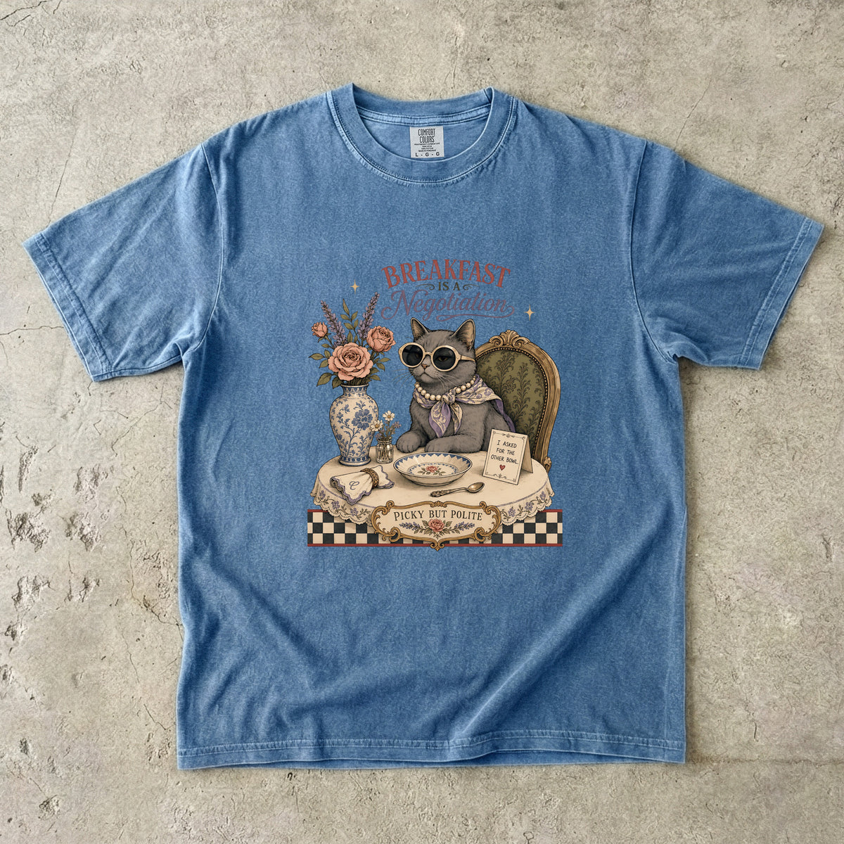 Breakfast Is A Negotiation Shirt, Funny Picky Cat Tee, Sassy Cat Mom Gift, Vintage Cat Lover T-Shirt, Comfort Colors