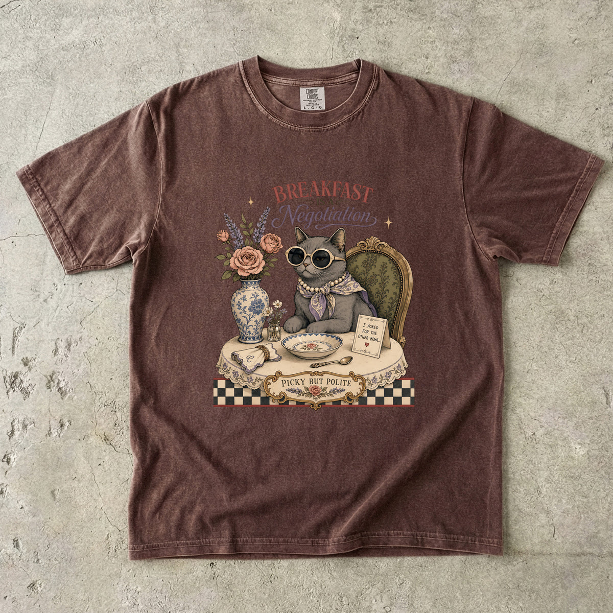 Breakfast Is A Negotiation Shirt, Funny Picky Cat Tee, Sassy Cat Mom Gift, Vintage Cat Lover T-Shirt, Comfort Colors