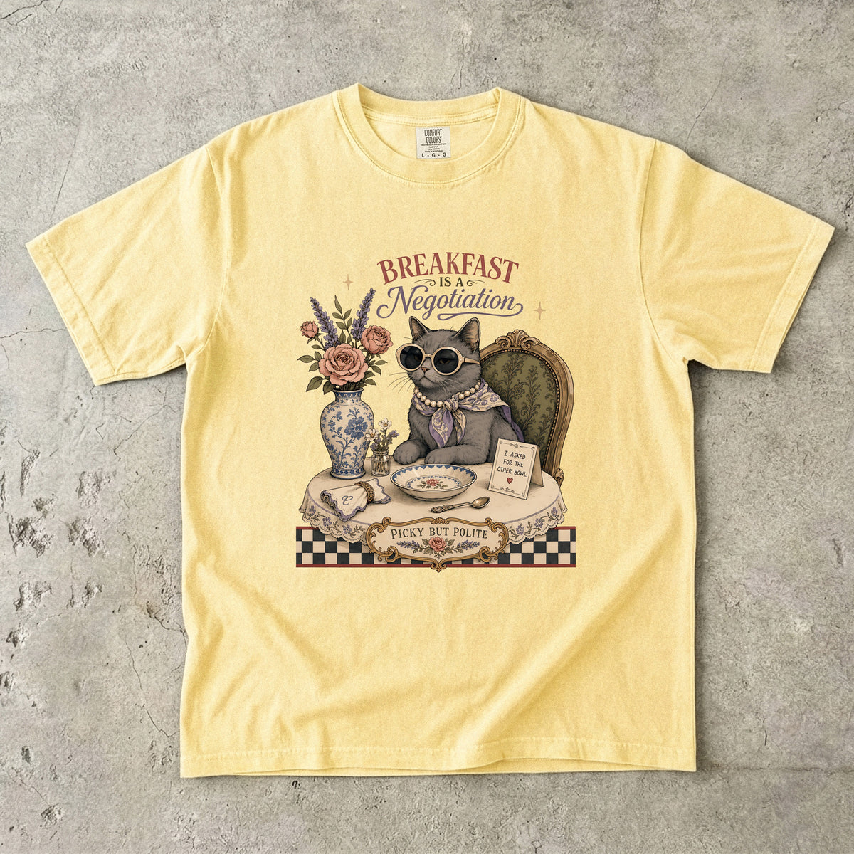 Breakfast Is A Negotiation Shirt, Funny Picky Cat Tee, Sassy Cat Mom Gift, Vintage Cat Lover T-Shirt, Comfort Colors
