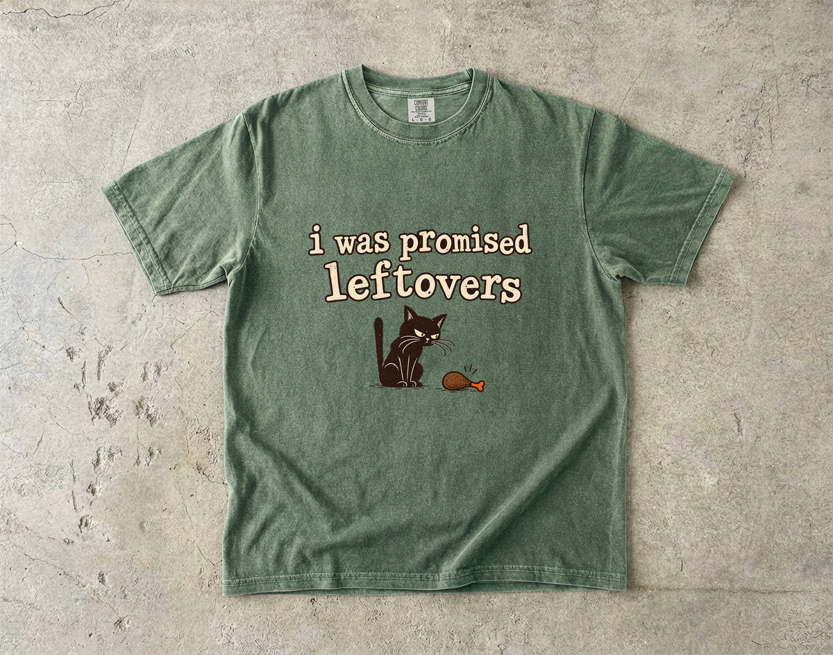 I Was Promised Leftovers Cat Shirt, Funny Black Cat Thanksgiving Tee, Comfort Colors Cat Lover Gift for Cat Mom & Cat Dad