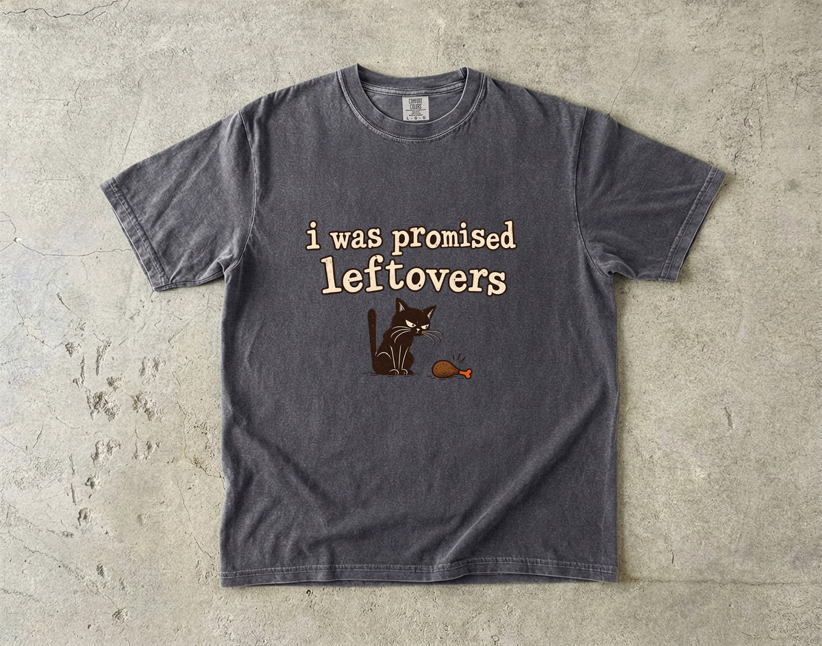 I Was Promised Leftovers Cat Shirt, Funny Black Cat Thanksgiving Tee, Comfort Colors Cat Lover Gift for Cat Mom & Cat Dad