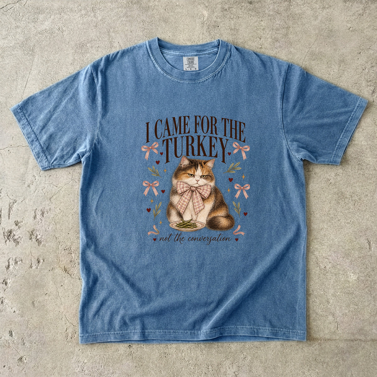 I Came for the Turkey Not the Conversation Shirt, Funny Cat Thanksgiving Tee, Coquette Calico Cat Mom Gift, Comfort Colors Fall T-Shirt