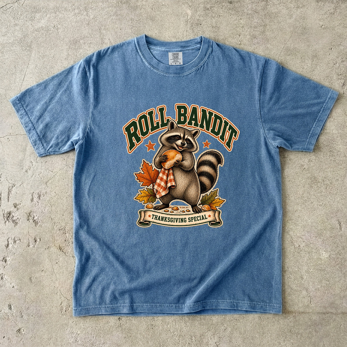 Roll Bandit Raccoon Thanksgiving Shirt, Funny Trash Panda Dinner Roll Tee, Retro Fall Raccoon Lover Gift, Comfort Colors Thanksgiving T-Shirt