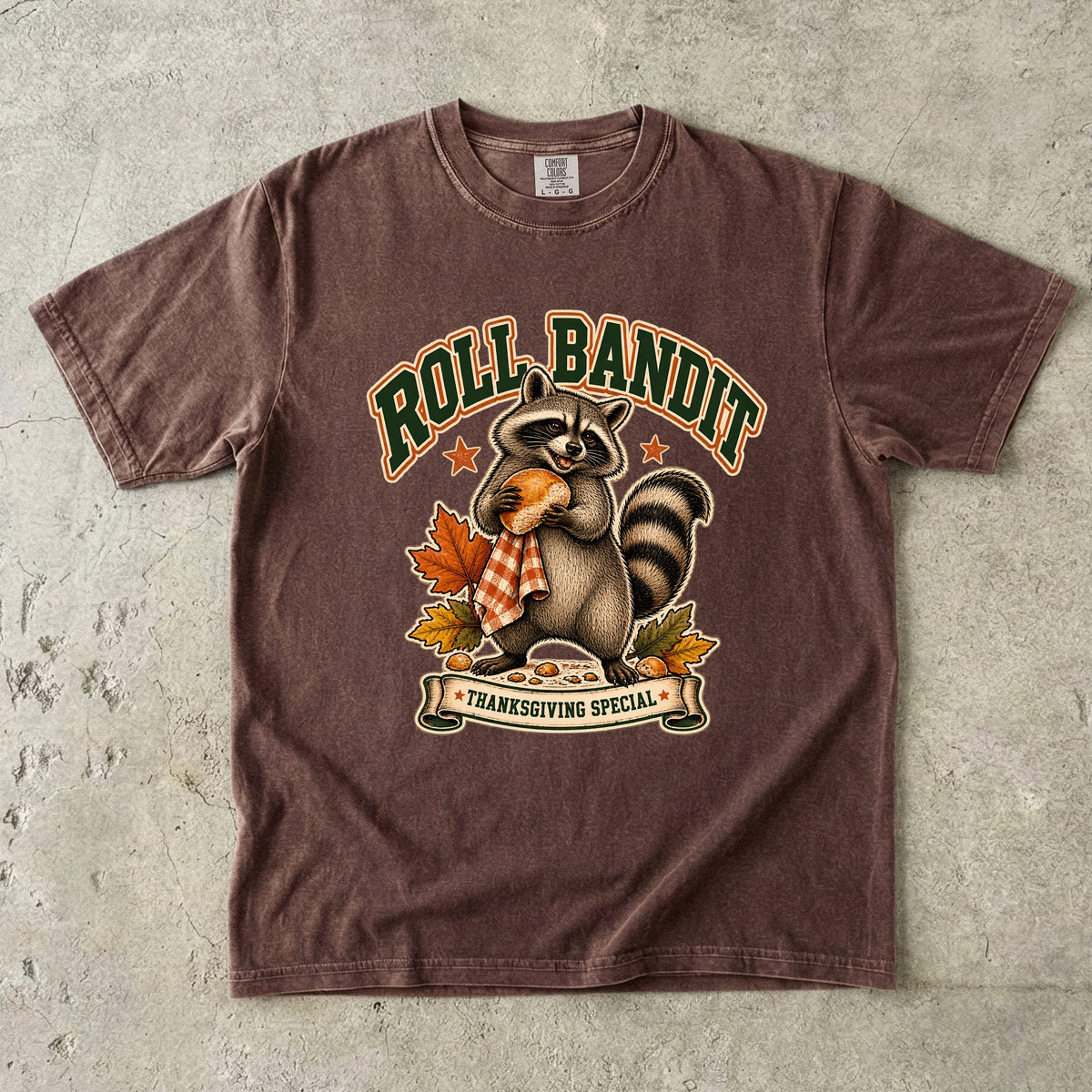 Roll Bandit Raccoon Thanksgiving Shirt, Funny Trash Panda Dinner Roll Tee, Retro Fall Raccoon Lover Gift, Comfort Colors Thanksgiving T-Shirt