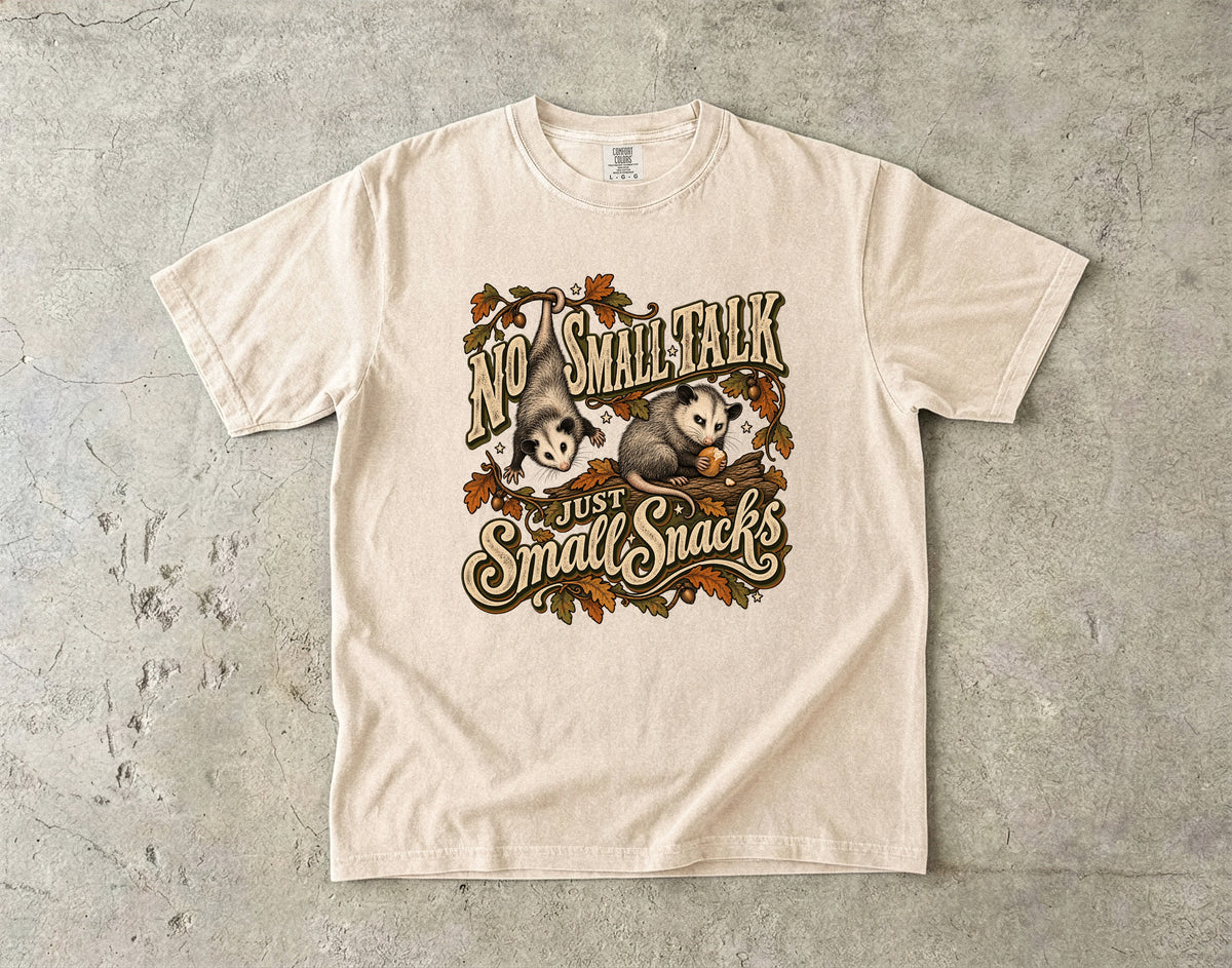 No Small Talk Just Small Snacks Shirt, Funny Opossum Tee, Introvert Possum Fall Thanksgiving Shirt, Comfort Colors Cottagecore Gift