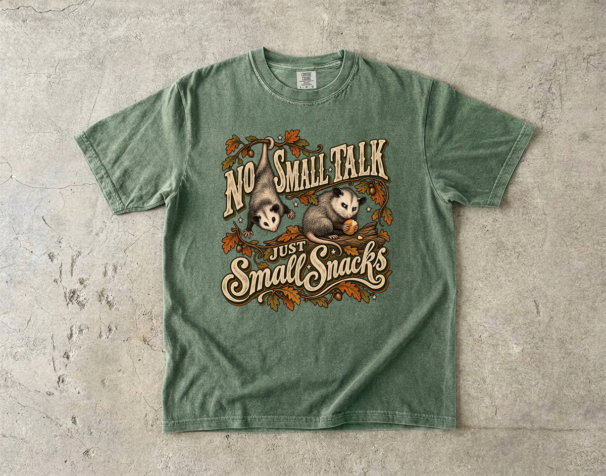 No Small Talk Just Small Snacks Shirt, Funny Opossum Tee, Introvert Possum Fall Thanksgiving Shirt, Comfort Colors Cottagecore Gift