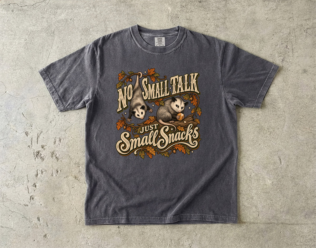No Small Talk Just Small Snacks Shirt, Funny Opossum Tee, Introvert Possum Fall Thanksgiving Shirt, Comfort Colors Cottagecore Gift