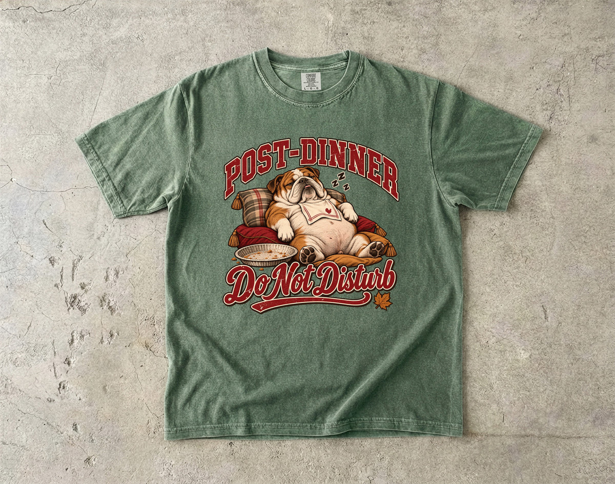 Post Dinner Do Not Disturb Shirt, Funny Bulldog Thanksgiving Tee, Food Coma Nap Shirt, Comfort Colors English Bulldog Mom Gift