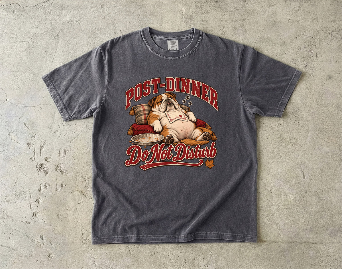 Post Dinner Do Not Disturb Shirt, Funny Bulldog Thanksgiving Tee, Food Coma Nap Shirt, Comfort Colors English Bulldog Mom Gift