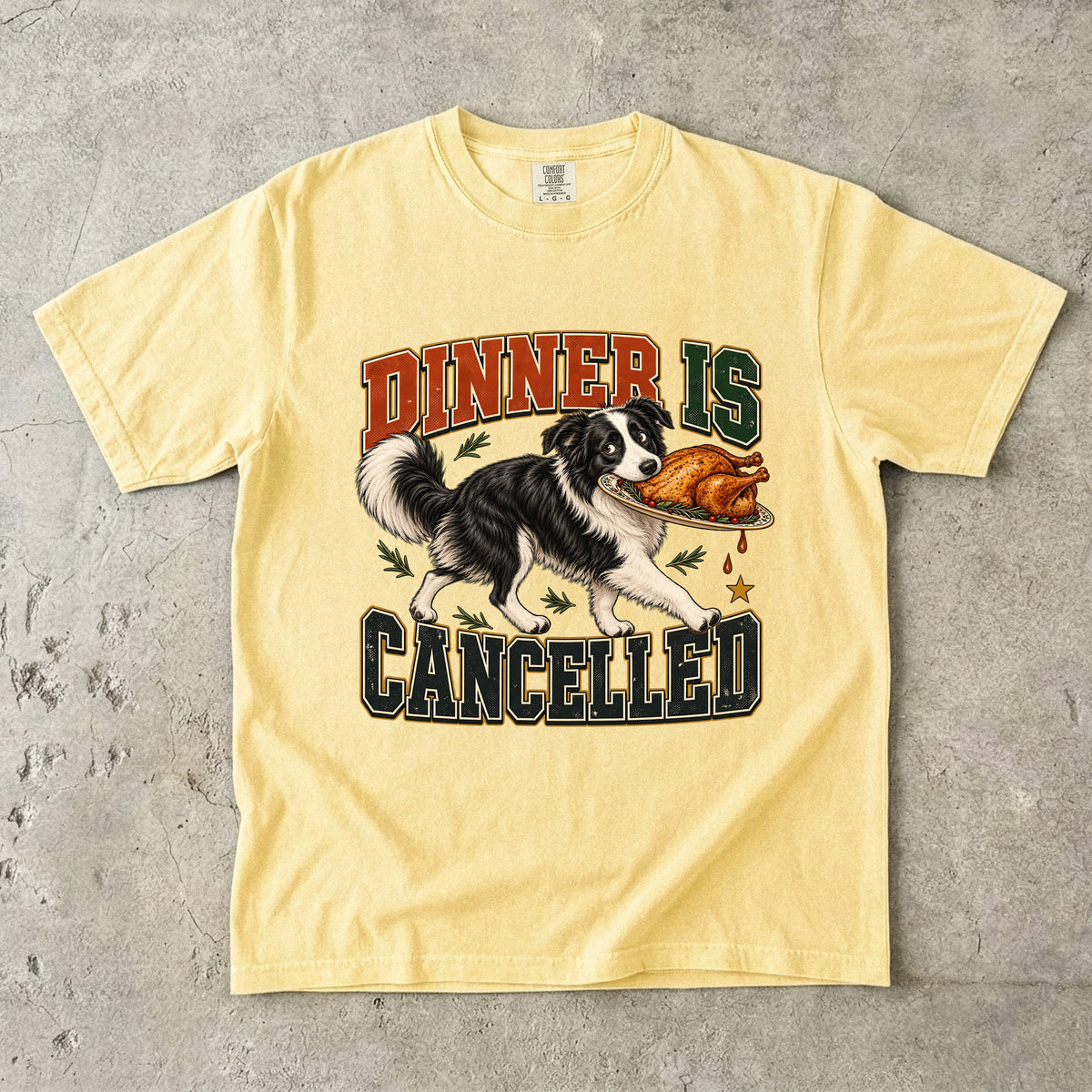 Dinner Is Cancelled Shirt, Funny Border Collie Thanksgiving Tee, Dog Stole the Turkey Shirt, Comfort Colors Dog Mom Gift