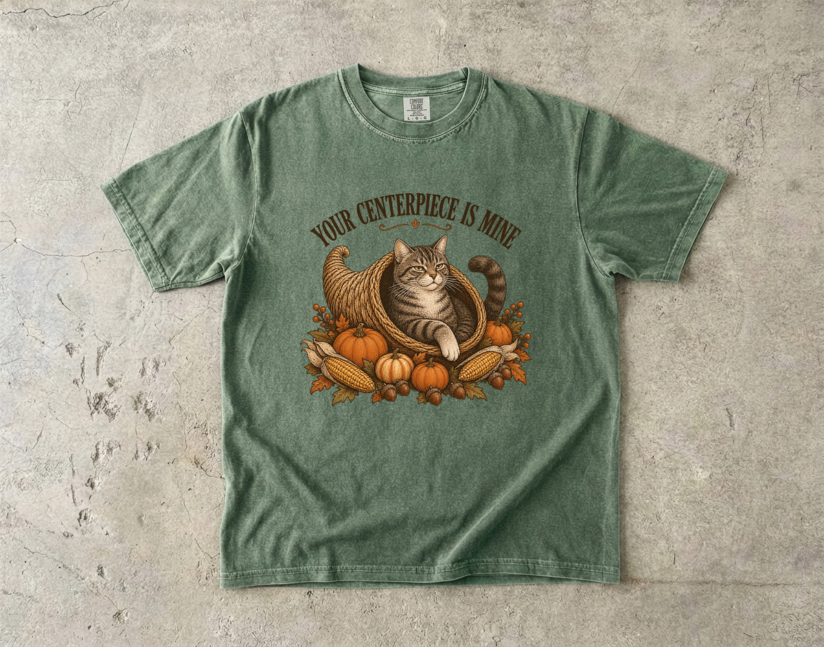 Your Centerpiece Is Mine Shirt, Funny Cat Thanksgiving Tee, Tabby Cat Cornucopia Fall Shirt, Comfort Colors Cat Mom Gift